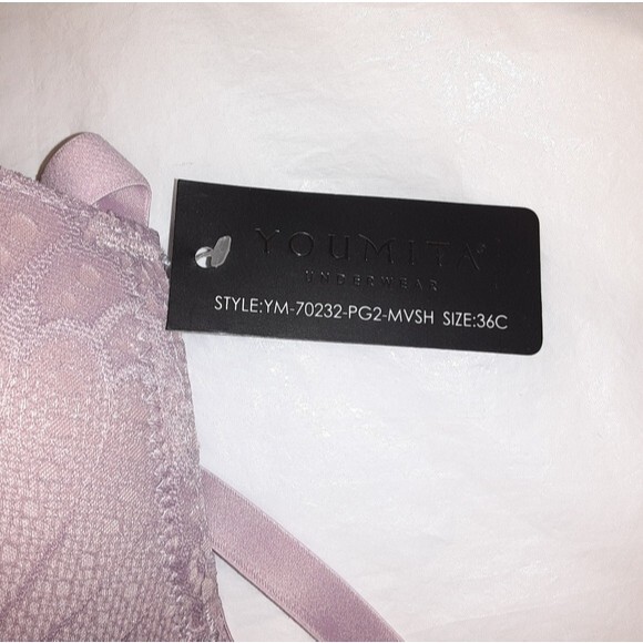 Youmita Mauve Ash 36C Floral Overlay longline bra NWT - Picture 9 of 9